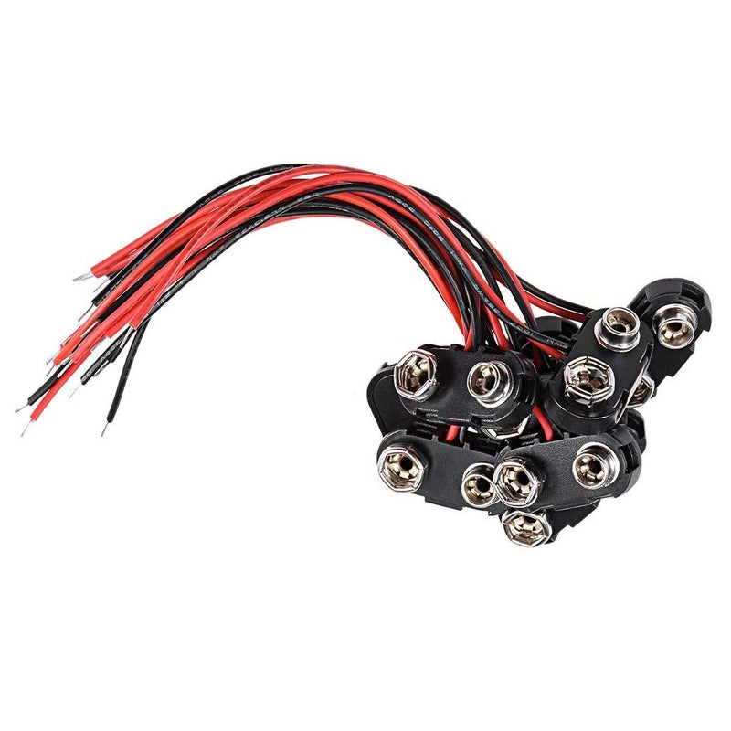 bnafes 10 Pack T Type 9 V Battery Clip Connector Long Cable Connection Hard Shell Black Red Connector - Image 1
